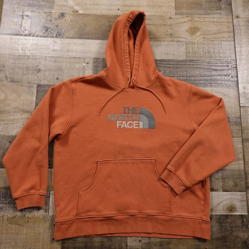 The North Face Pullover Hoodie Men’s XXL Rust Orange Logo Fleece Sweatshirt